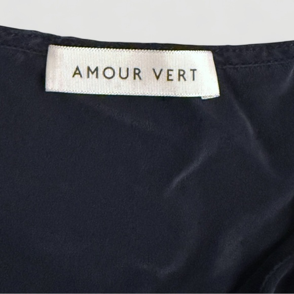 Amour Vert 100% Silk Navy Ruffle Cami Top | Size S - Picture 5 of 5